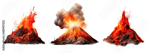 Fotografia Set of different volcanos with eruption, spitting lava on the air