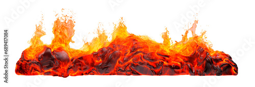 Hot lava melting rocks with fire over isolated transparent background photo