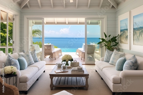 Coastal-themed room with breezy atmosphere.