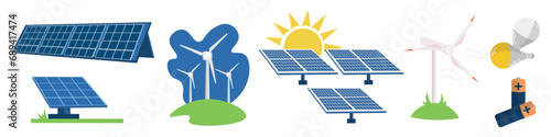 Set of energy sources on white background