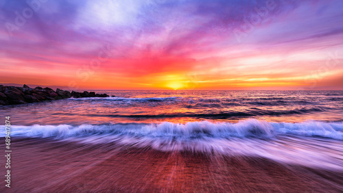 Sunset Ocean Surreal Beach Inspirational Landscape Surreal Colorful Nature Sea High Resolution Screen Saver 16:9 photo