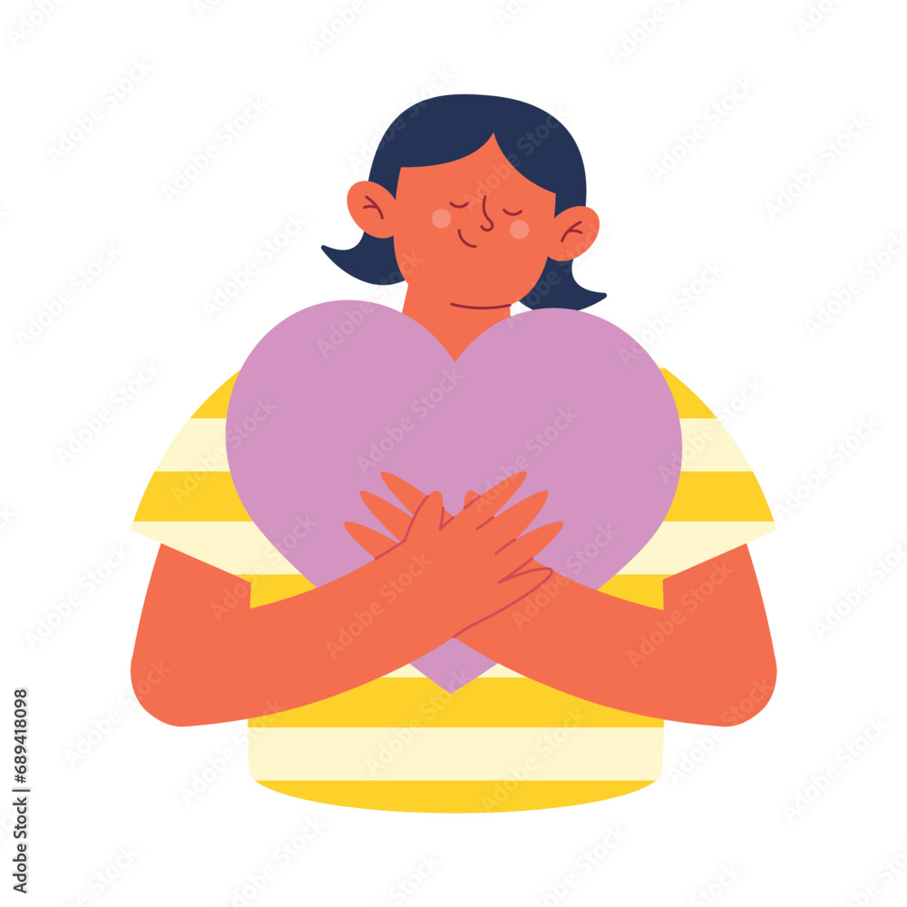 hug day illustration of woman hugging a heart hug day illustration of woman hugging a heart