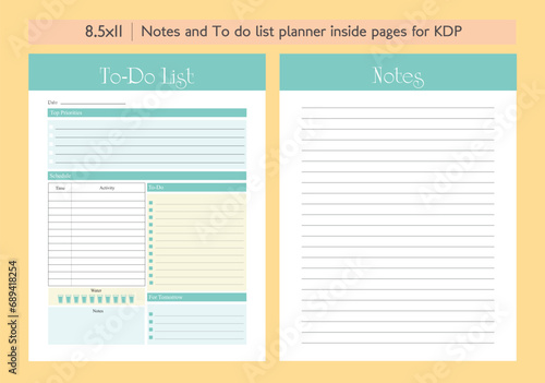 Printable 8.5x11'' To do list planner with notes page template | Daily to do list, checklist, schedule, priority, Daily organizer | undated today plan
