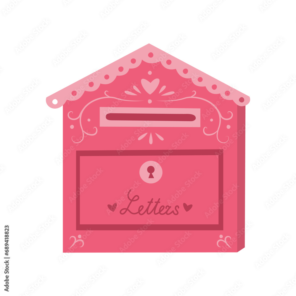 Pink mail box on white background. Valentine's Day celebration Pink mail box on white background. Valentine's Day celebration