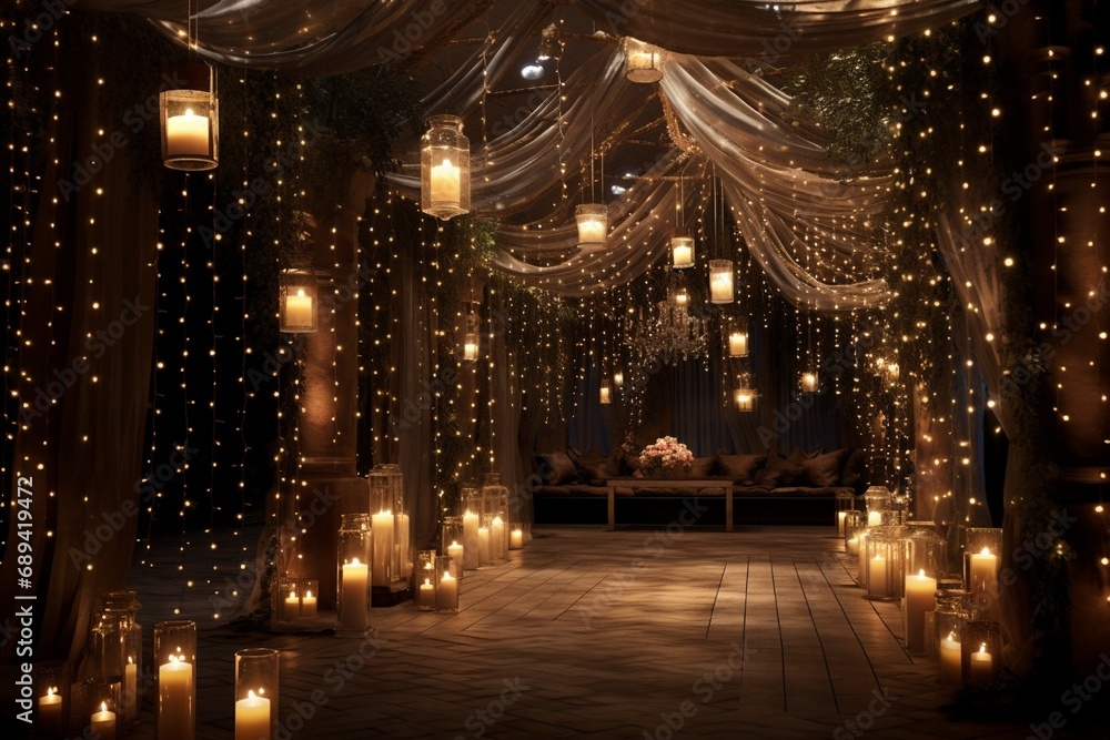 Enchanting hall ambiance with fairy lights.