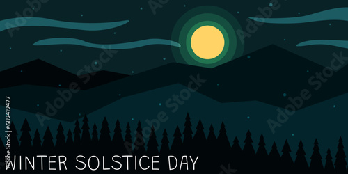 Banner with landscape and text WINTER SOLSTICE DAY