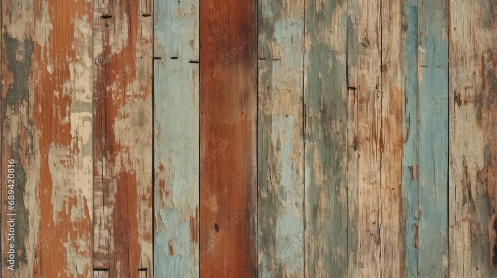 Rustic wood background.  aged distressed paint flaking away in areas
