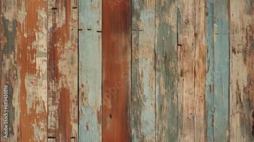 Rustic wood background.  aged distressed paint flaking away in areas © Amanda
