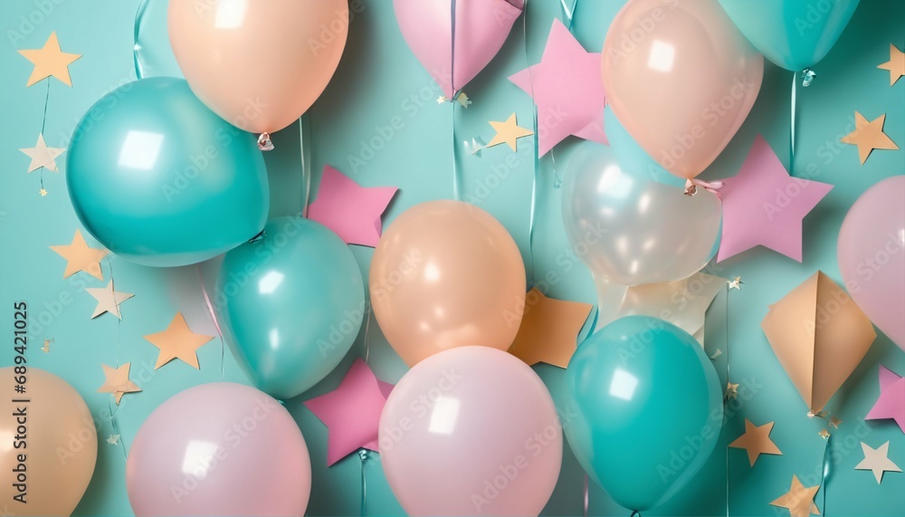 Festive background with balloons and stars - space for copy, celebration