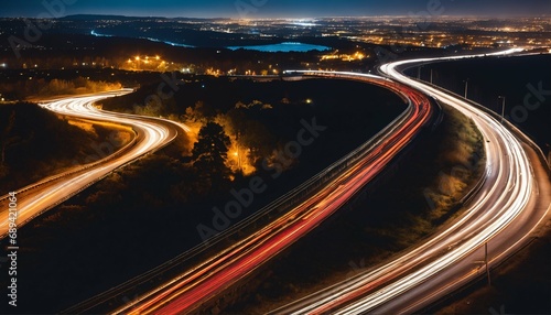 Nighttime long exposure on highway - photo capturing light trails