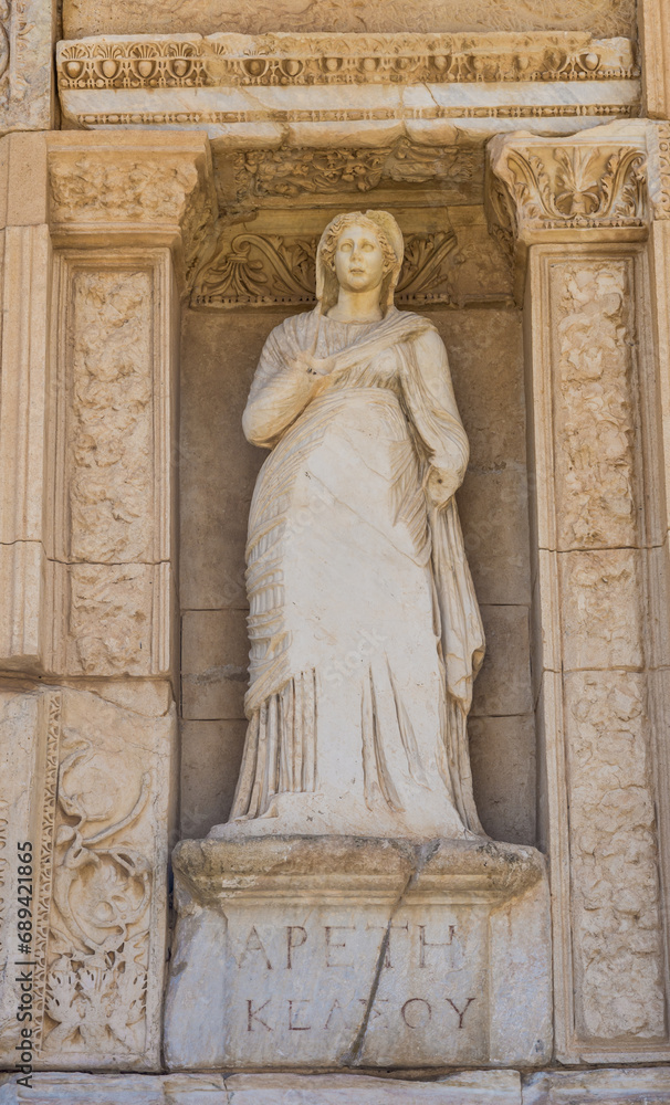 Statue of Arete Virtue at the Library of Celsus in the Ancient Greek City Of Ephesus, Turkey.