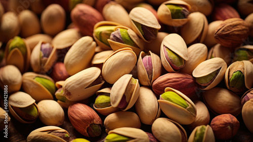 Pistachios texture and background . Tasty pistachios as background,as pistachios texture. flat lay.
