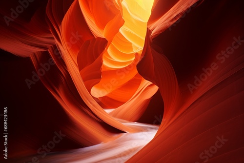 Glowing canyon walls in a majestic slot canyon, illuminated by soft light, showcasing nature's artistry.