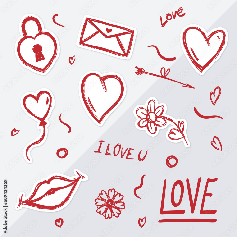 Sketchy sticker style resources. Decorative love Sketchy sticker style resources. Decorative love