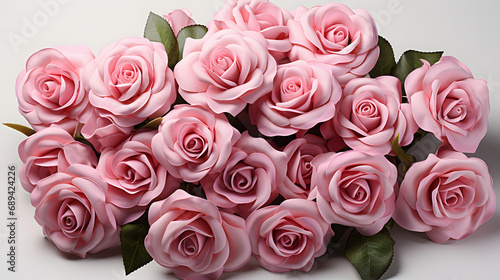 Pink rose flowers in a floral arrangement on white background