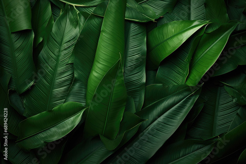 Tranquil tropical green leaf background. Soft sunlight, serene ambiance, nature's calming sanctuary