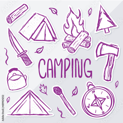 Sketchy sticker style resources. Decorative camping.