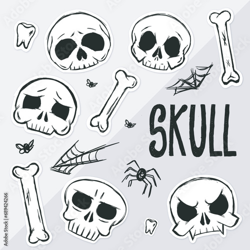 Sketchy sticker style resources. Decorative skulls