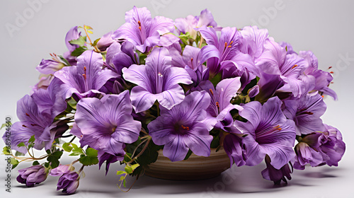 Purple campanula flowers in a floral arrangement isolated on background