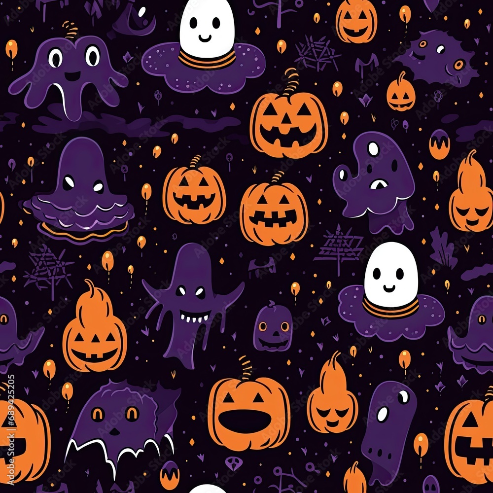 Spooky Shadows: Halloween pattern Seamless Wallpaper of Ghosts and Skulls