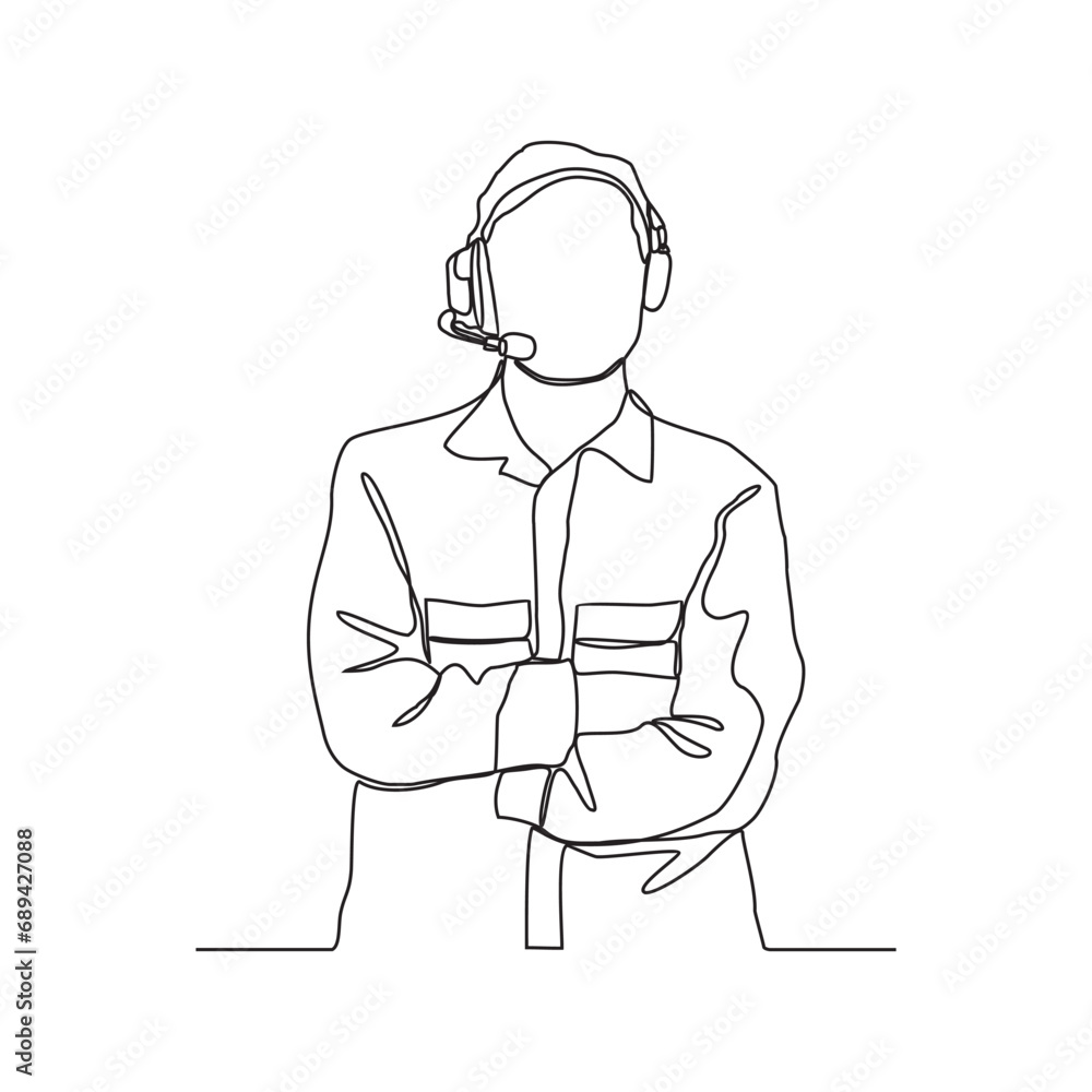 One continuous line drawing of a customer service person is receiving service complaints well in office vector illustration. Customer service activity illustration simple linear style vector concept. One continuous line drawing of a customer service person is receiving service complaints well in office vector illustration. Customer service activity illustration simple linear style vector concept.