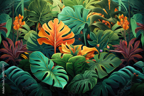 Eco Paradise. Desktop wallpaper background illustration showcasing a sustainable tropical leaf, eco-friendly 