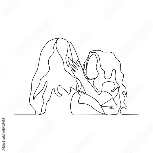 One continuous line drawing of a mother is playing with her daughter happily vector illustration. Mother's day design illustration simple linear style vector concept. Can use for mother's day design.
