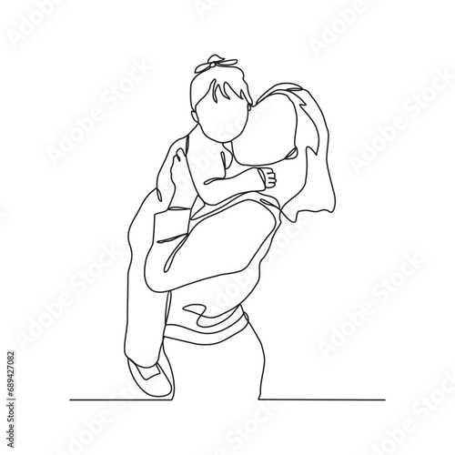 One continuous line drawing of a mother is playing with her daughter happily vector illustration. Mother's day design illustration simple linear style vector concept. Can use for mother's day design.