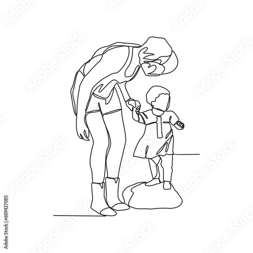 One continuous line drawing of a mother is playing with her daughter happily vector illustration. Mother's day design illustration simple linear style vector concept. Can use for mother's day design.