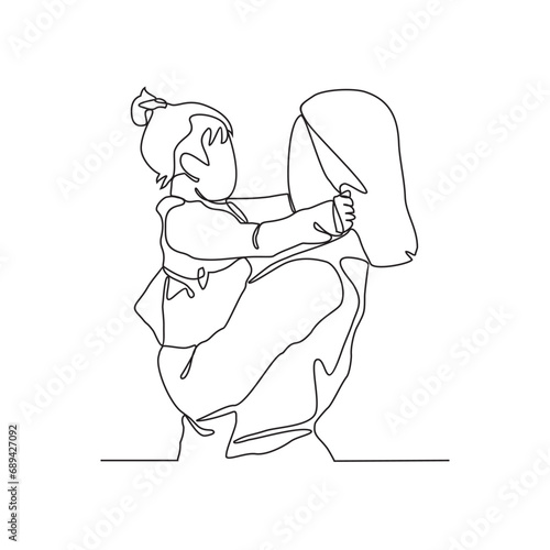 One continuous line drawing of a mother is playing with her daughter happily vector illustration. Mother's day design illustration simple linear style vector concept. Can use for mother's day design.