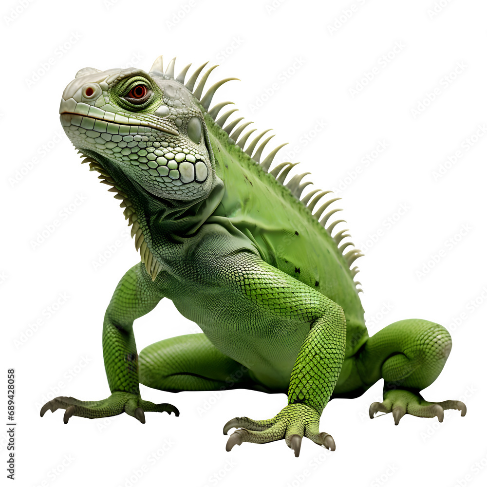 Fototapeta premium Green iguana isolated on transparent background Generative AI