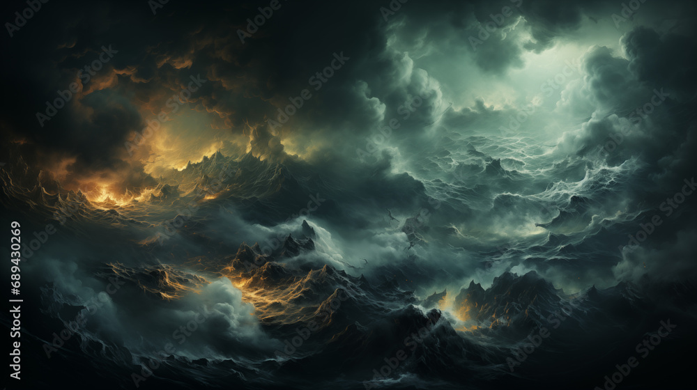 Tempestuous Ocean: Ethereal Glow Amidst the Storm's Rage