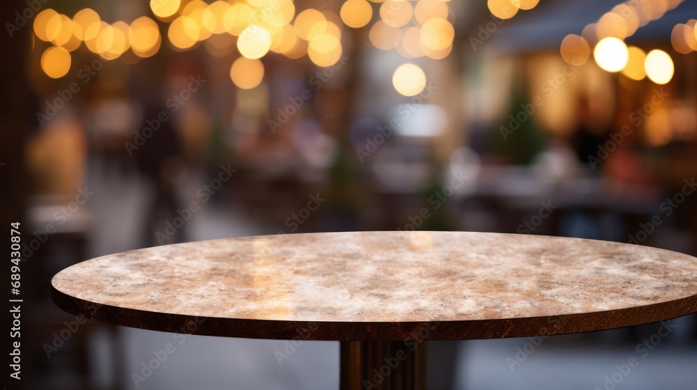 empty table marble blur background of street cafe with bokeh light, Advertisement, Print media, Illustration, Banner, for website, copy space, for word, template, presentation empty table marble blur background of street cafe with bokeh light, Advertisement, Print media, Illustration, Banner, for website, copy space, for word, template, presentation