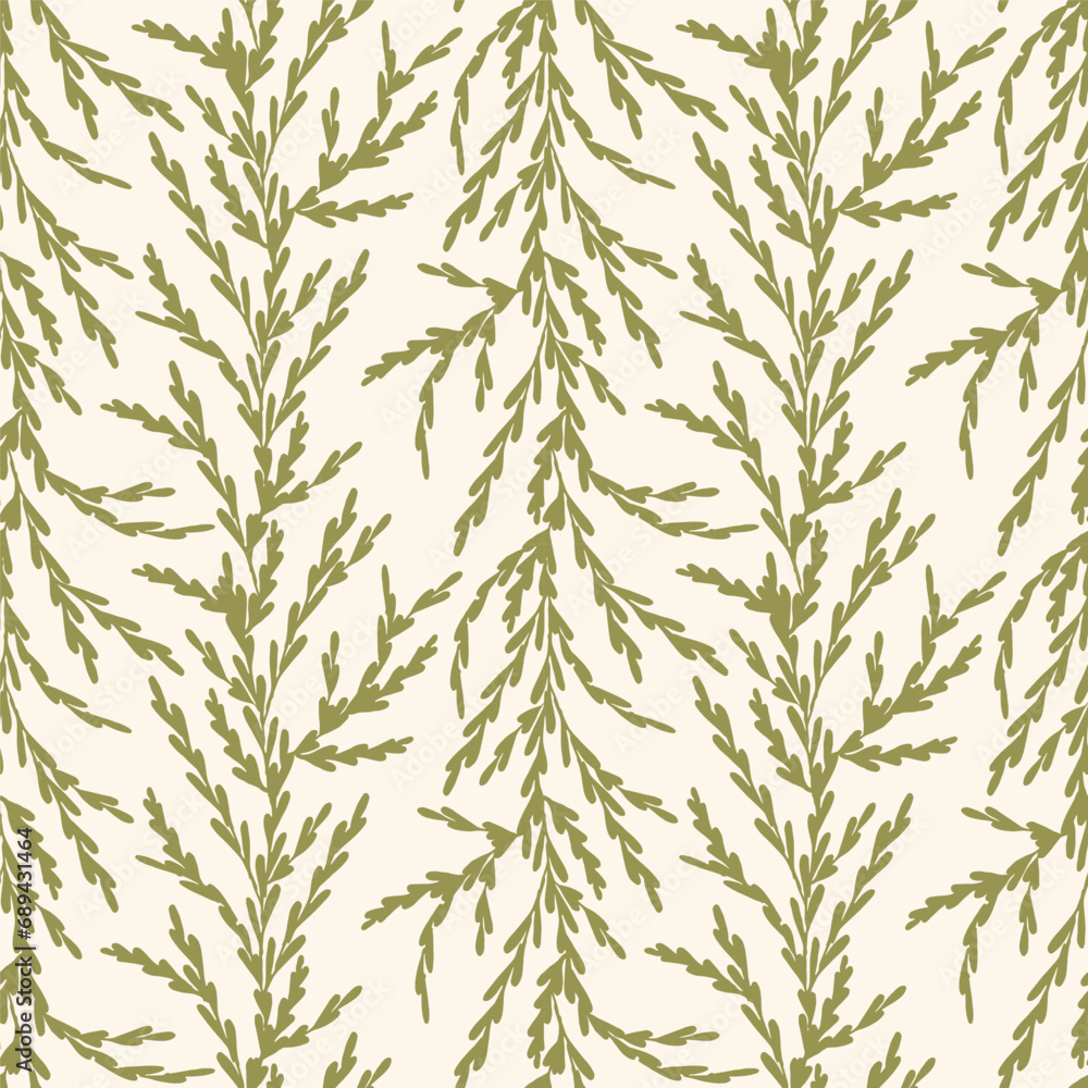 Olive green foliage leaf branches silhouette pattern. Vector seamless pattern design for textile, fashion, paper, packaging, wrapping and branding Olive green foliage leaf branches silhouette pattern. Vector seamless pattern design for textile, fashion, paper, packaging, wrapping and branding
