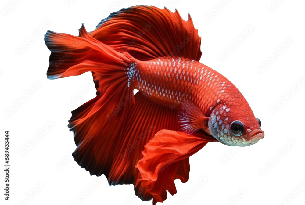Fototapeta premium beautiful colorful red betta fish isolated transparent background. generative ai
