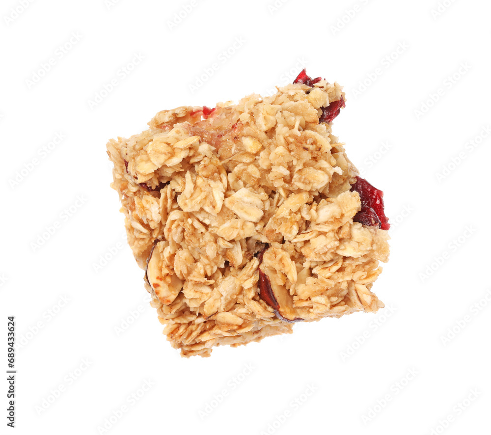 One piece of tasty granola bar isolated on white