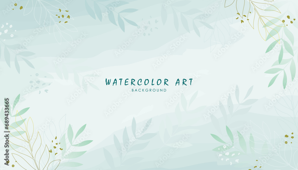 abstract background with watercolor golden willow leaves. Watercolor vector frame with green leaves. summer, spring background vector. - obrazy, fototapety, plakaty 