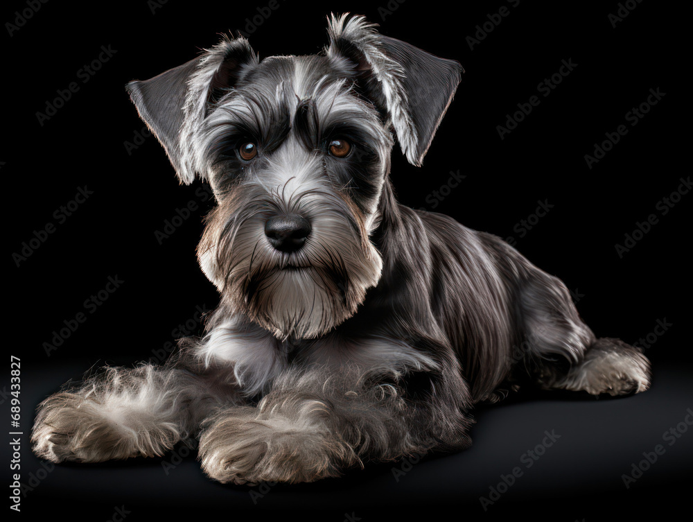 Miniature Schnauzer Dog Studio Shot Isolated on Clear Background, Generative AI