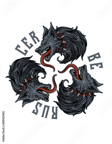 Fotografía Cerberus Wolf Head Illustration