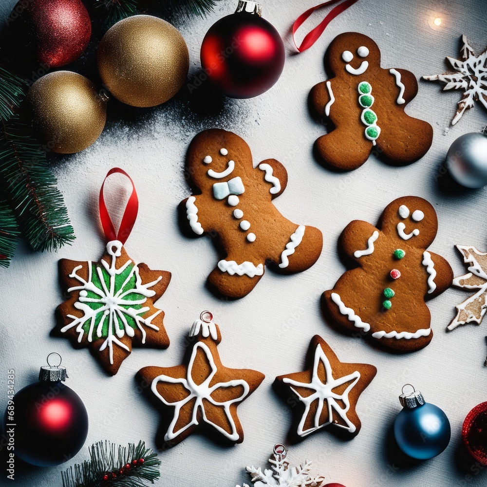 Homemade Gingerbread cookies with spices on a background.