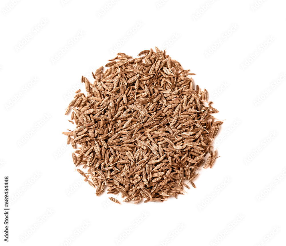 Heap of aromatic caraway (Persian cumin) seeds isolated on white, top view Heap of aromatic caraway (Persian cumin) seeds isolated on white, top view