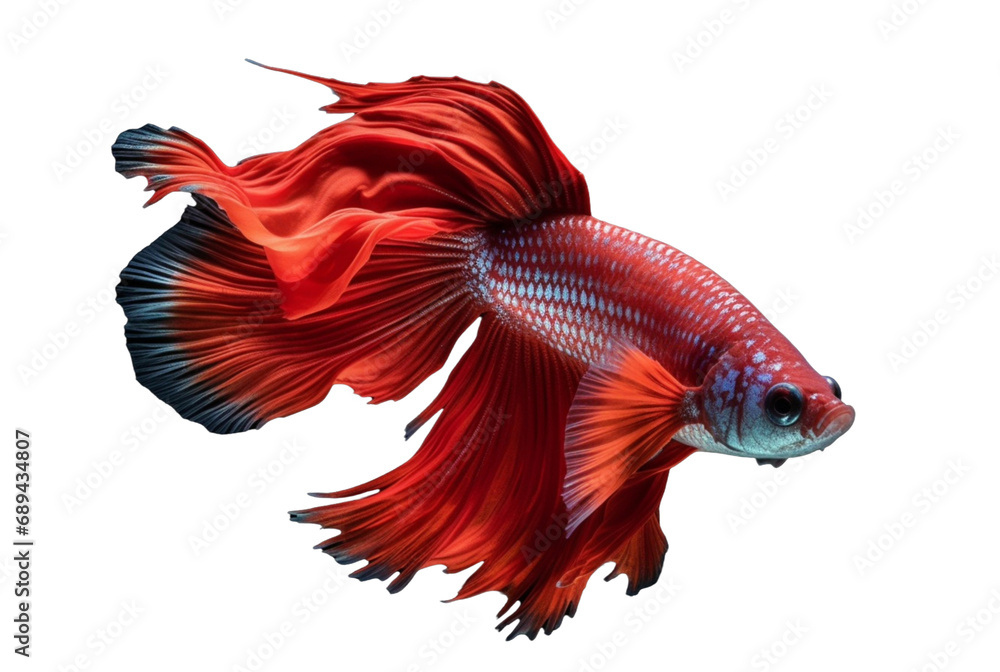 Fototapeta premium beautiful colorful red betta fish isolated transparent background. generative ai