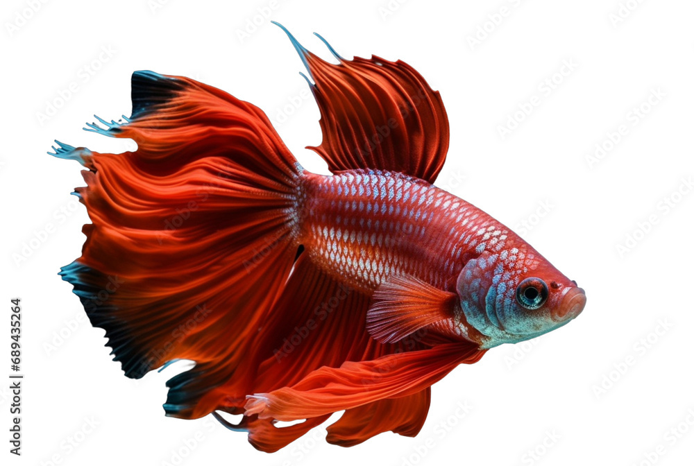 Fototapeta premium beautiful colorful red betta fish isolated transparent background. generative ai