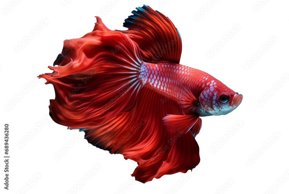 Fototapeta premium beautiful colorful red betta fish isolated transparent background. generative ai