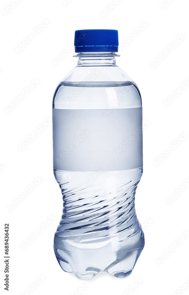 Naklejka premium One plastic bottle with fresh water isolated on white