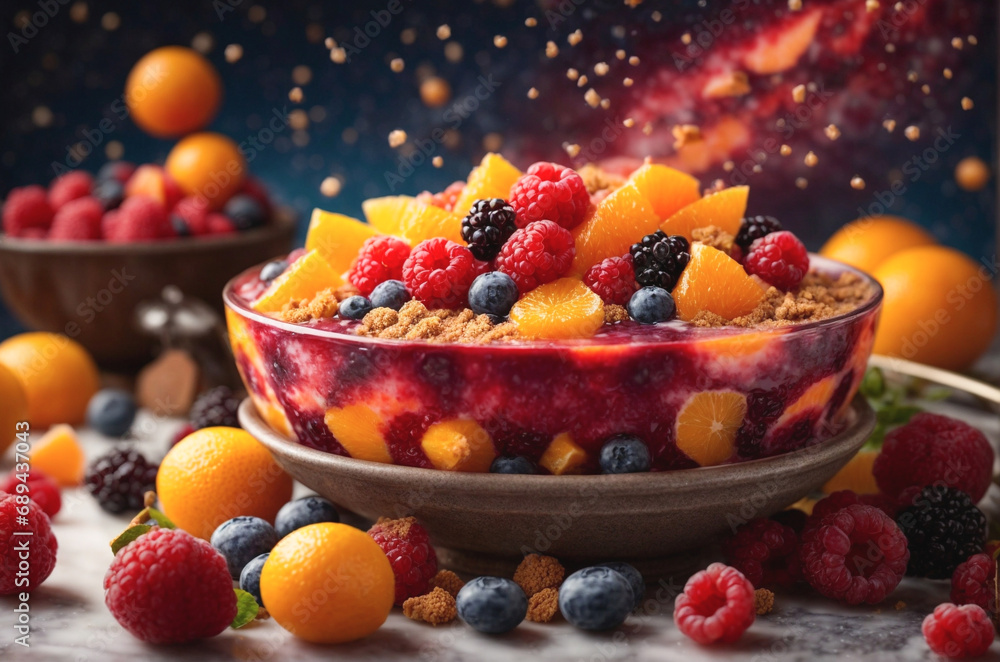 A universe of flavor, The Milky Way reimagined with swirling fruit