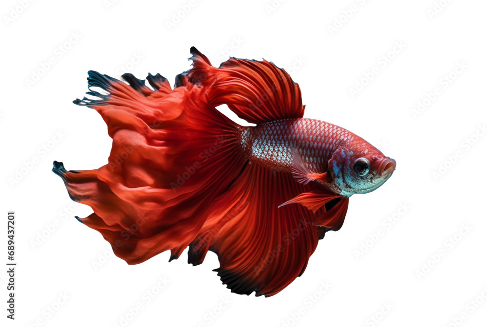 Fototapeta premium beautiful colorful red betta fish isolated transparent background. generative ai