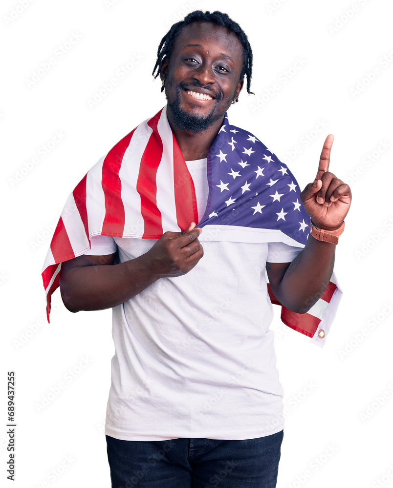 Young african american man with braids wearing united states flag ...