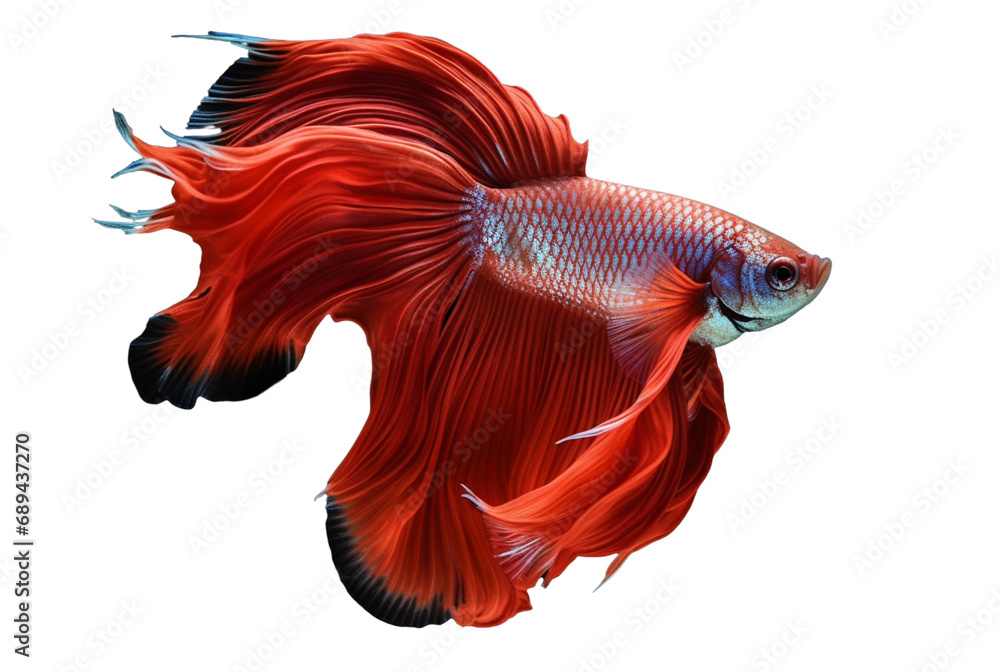 Fototapeta premium beautiful colorful red betta fish isolated transparent background. generative ai