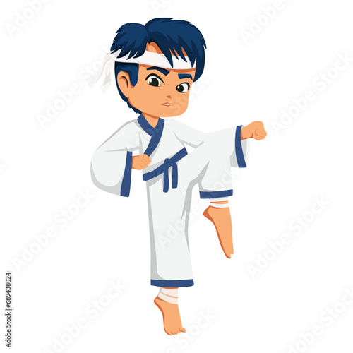 Cute Kids Fighter Character Illustration